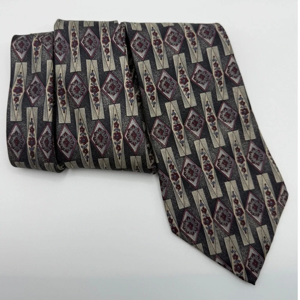 Preferred Stock Silk Tie OS Geometric Floral Dark Academia Grandpacore Vintage